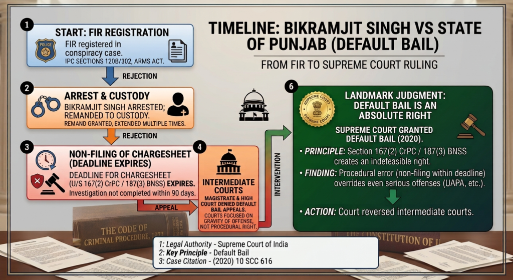Timeline of events in Bikramjit Singh vs State of Punjab default bail case
