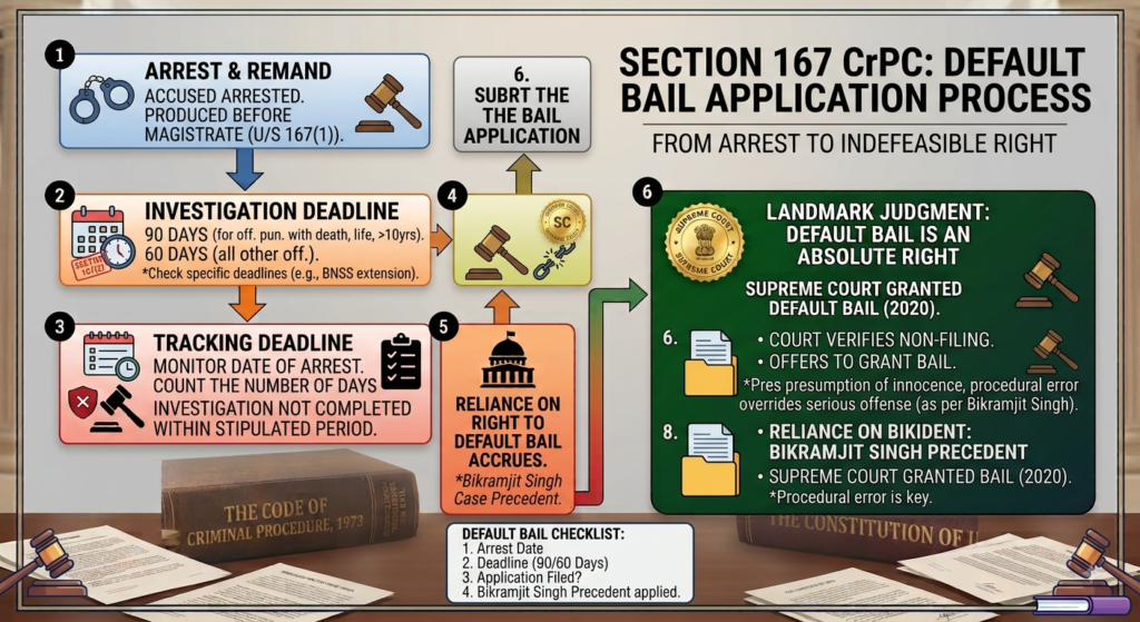 Step-by-step process for filing default bail under Section 167 CrPC
