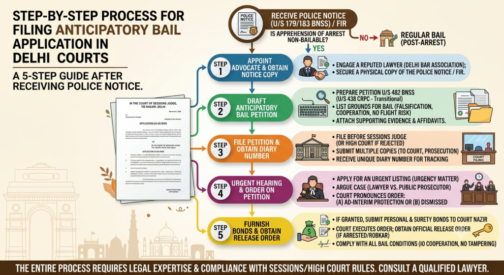 Step by step process to file anticipatory bail after receiving police notice
