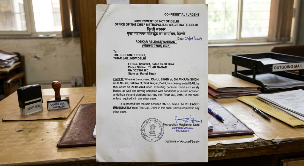 Official judicial Robkar release warrant for Tihar Jail prison release