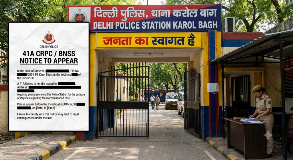 Delhi police official 41A Notice summons document for legal inquiry under BNSS