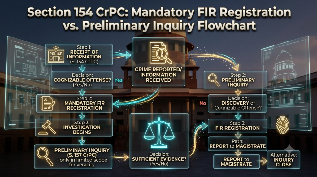 Flowchart showing registration of FIR versus preliminary inquiry process