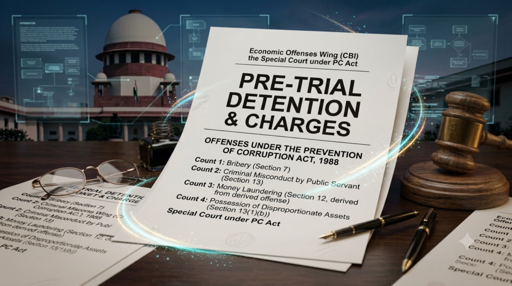 Legal documents detailing pre-trial detention and charges in economic offenses
