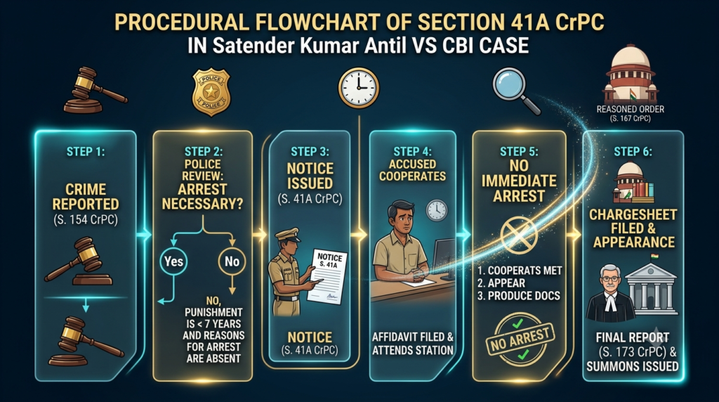 Procedural flowchart of Section 41A CrPC in Satender Kumar Antil vs CBI case