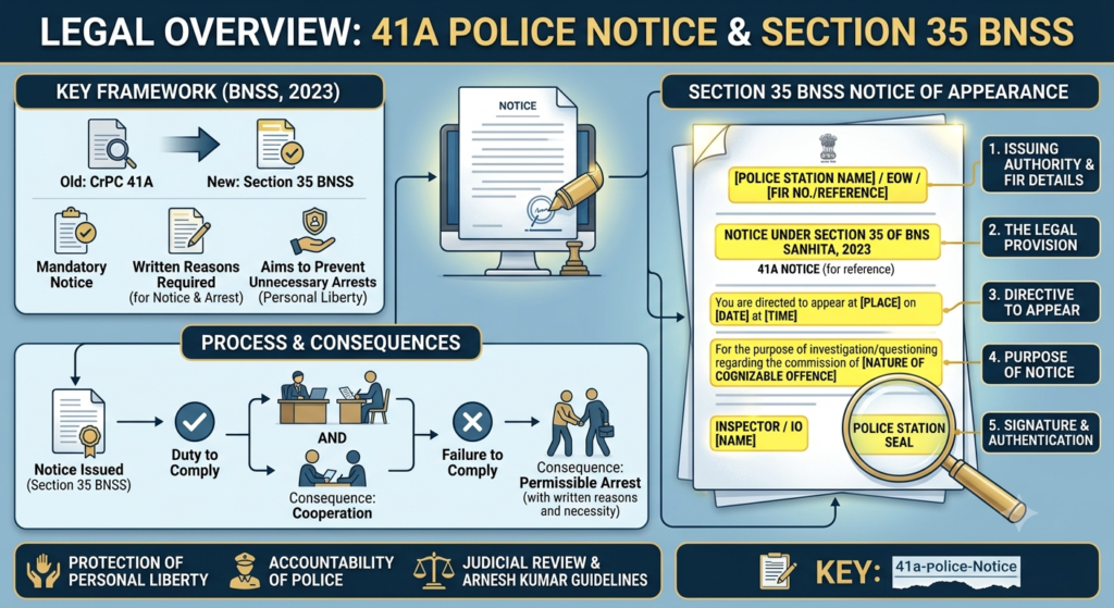 41A Police Notice and Section 35 BNSS legal document overview