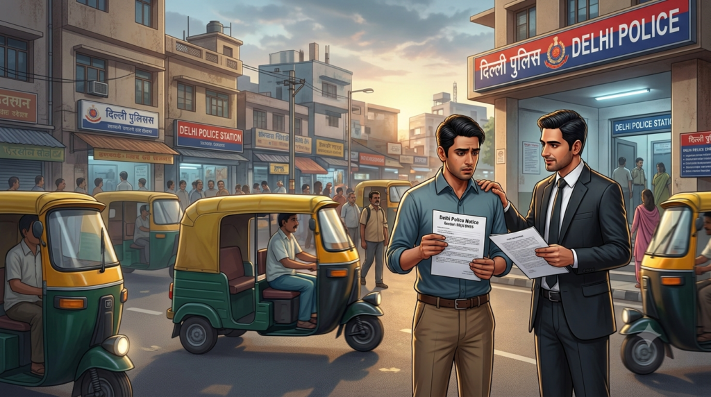 Accused person consulting lawyer after receiving delhi police notice for appearance