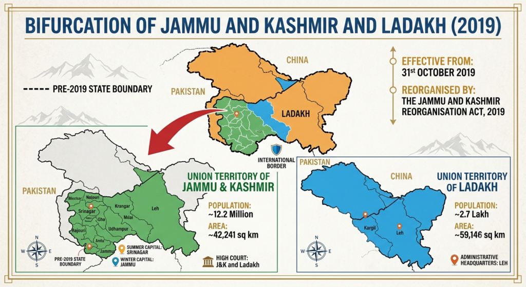 Map showing J&K and Ladakh reorganisation after Article 370 judgment