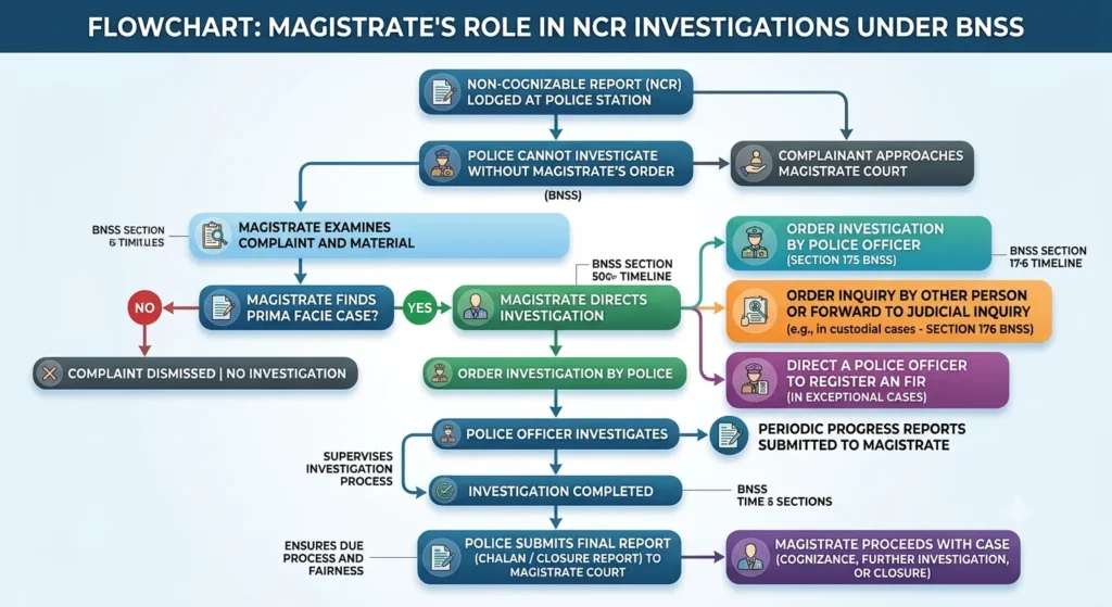 Flowchart showing the role of magistrates in directing NCR investigations under BNSS