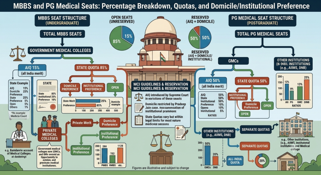 Breakdown of reservation percentages in MBBS and PG courses