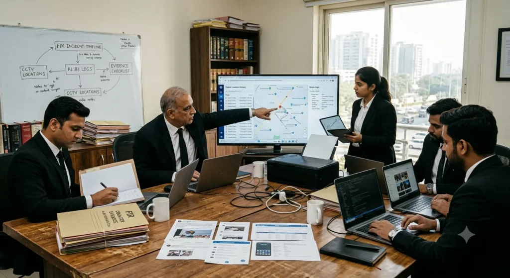 Legal team gathering electronic proofs and digital location history to counter a false FIR