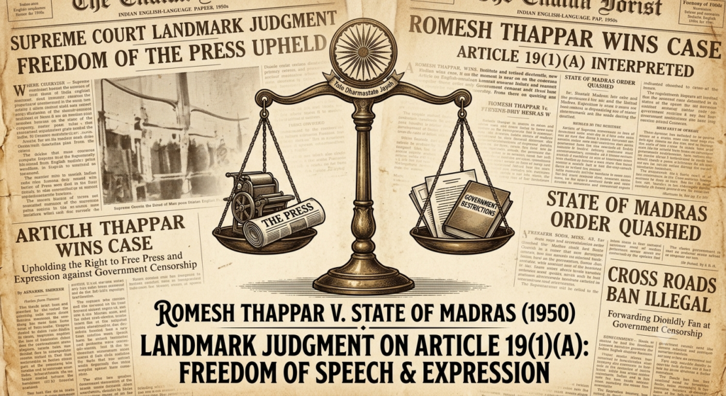 Romesh Thappar v. State of Madras landmark judgment on Article 19 1 a Freedom of Speech