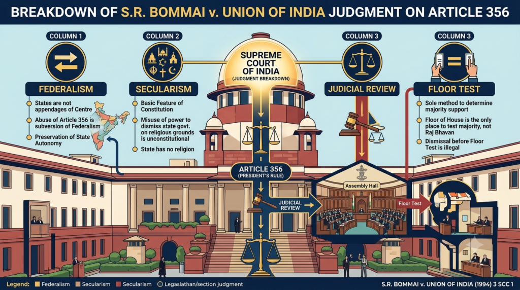 S.R. Bommai v. Union of India judgment breakdown on Article 356